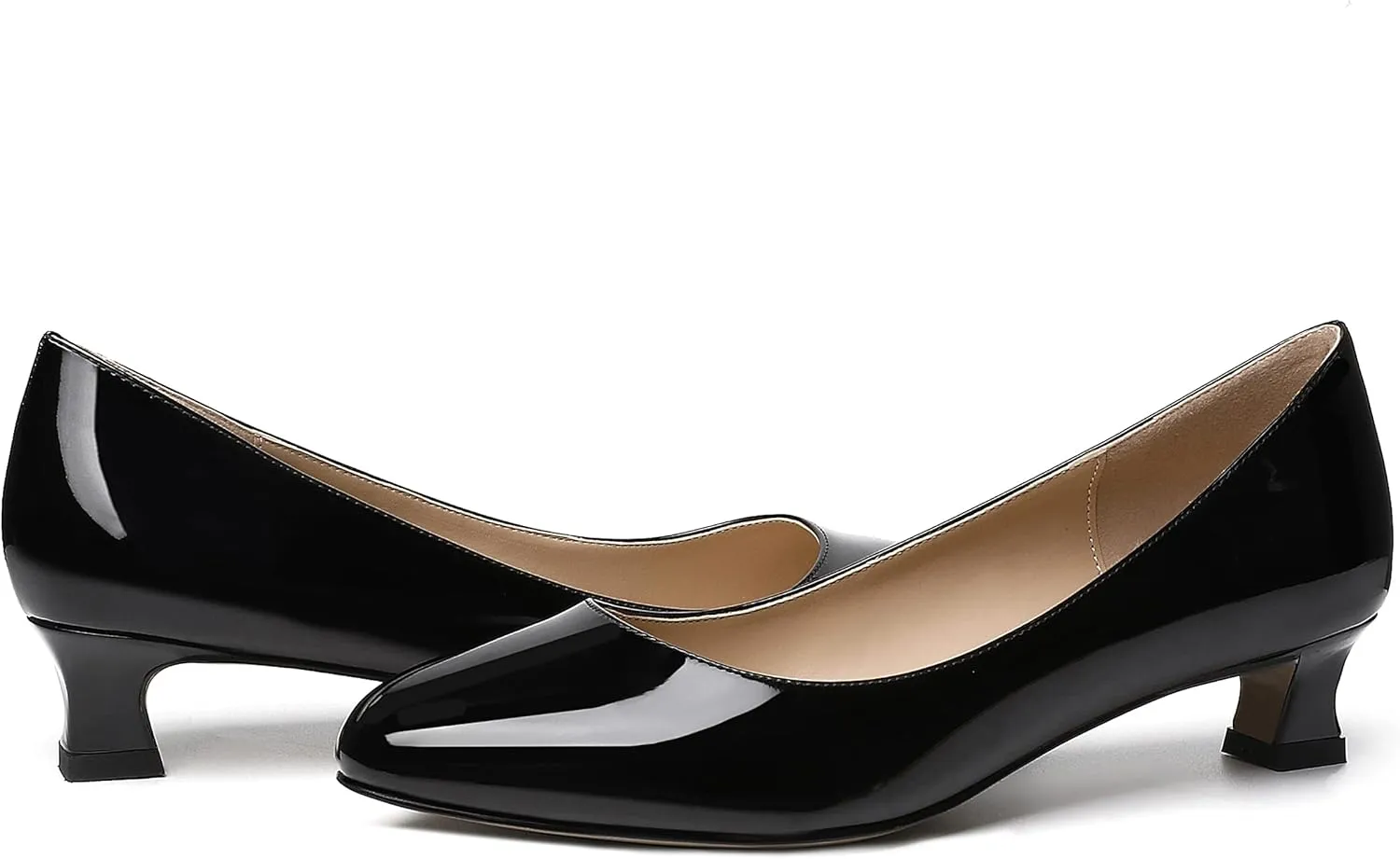 SKYSTERRY Women's Office Kitten Round Toe Slip On Patent Spool Low Heel Pumps Office Dress Shoes 1.5 Inch