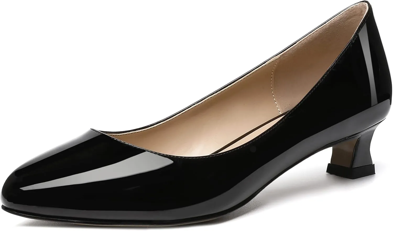 SKYSTERRY Women's Office Kitten Round Toe Slip On Patent Spool Low Heel Pumps Office Dress Shoes 1.5 Inch