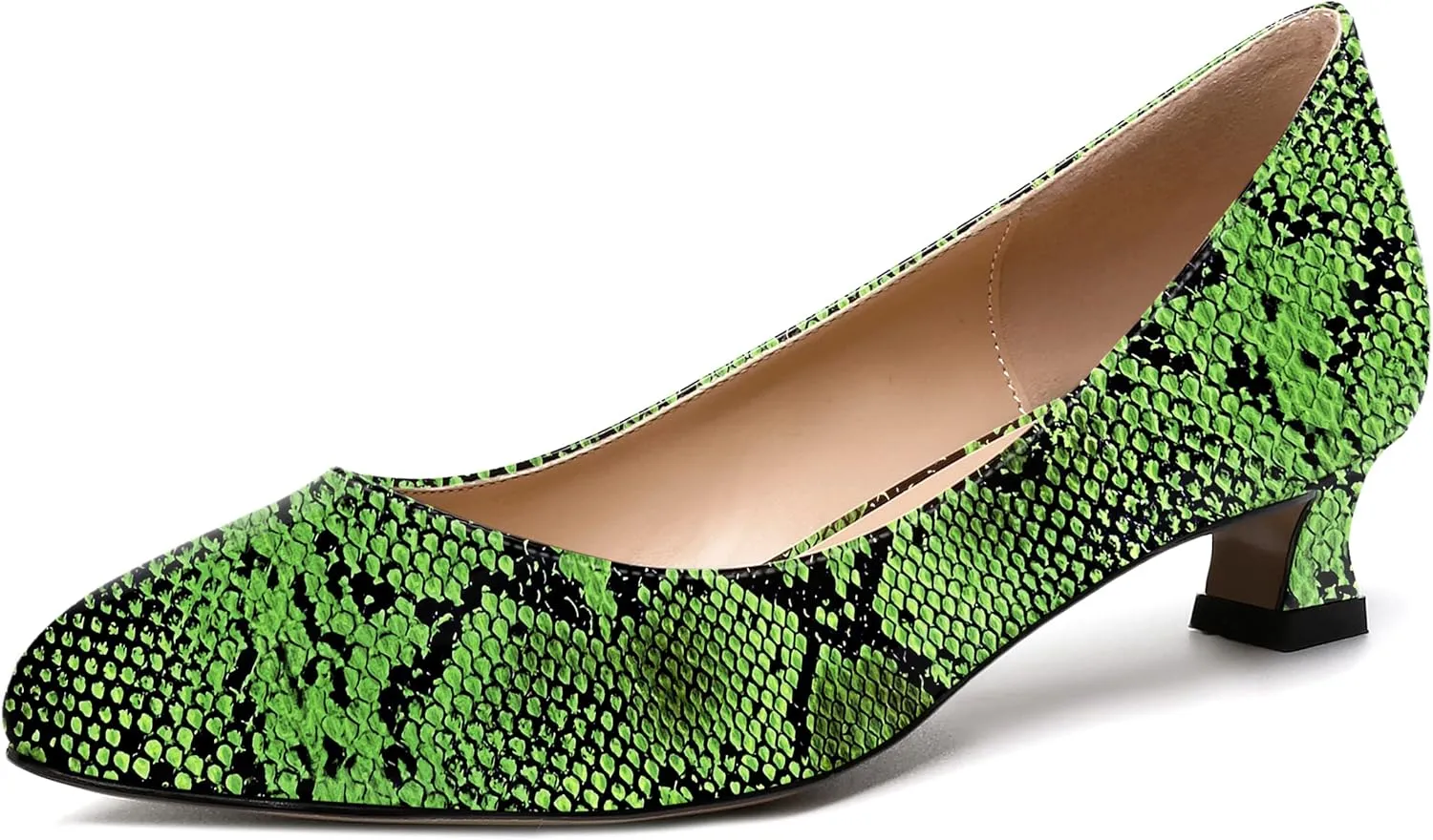 SKYSTERRY Women's Office Kitten Round Toe Slip On Patent Spool Low Heel Pumps Office Dress Shoes 1.5 Inch