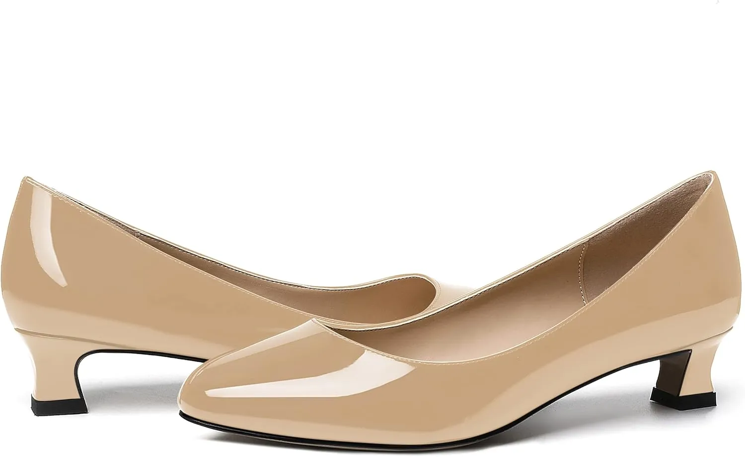 SKYSTERRY Women's Office Kitten Round Toe Slip On Patent Spool Low Heel Pumps Office Dress Shoes 1.5 Inch