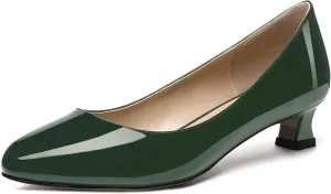 SKYSTERRY Women's Office Kitten Round Toe Slip On Patent Spool Low Heel Pumps Office Dress Shoes 1.5 Inch