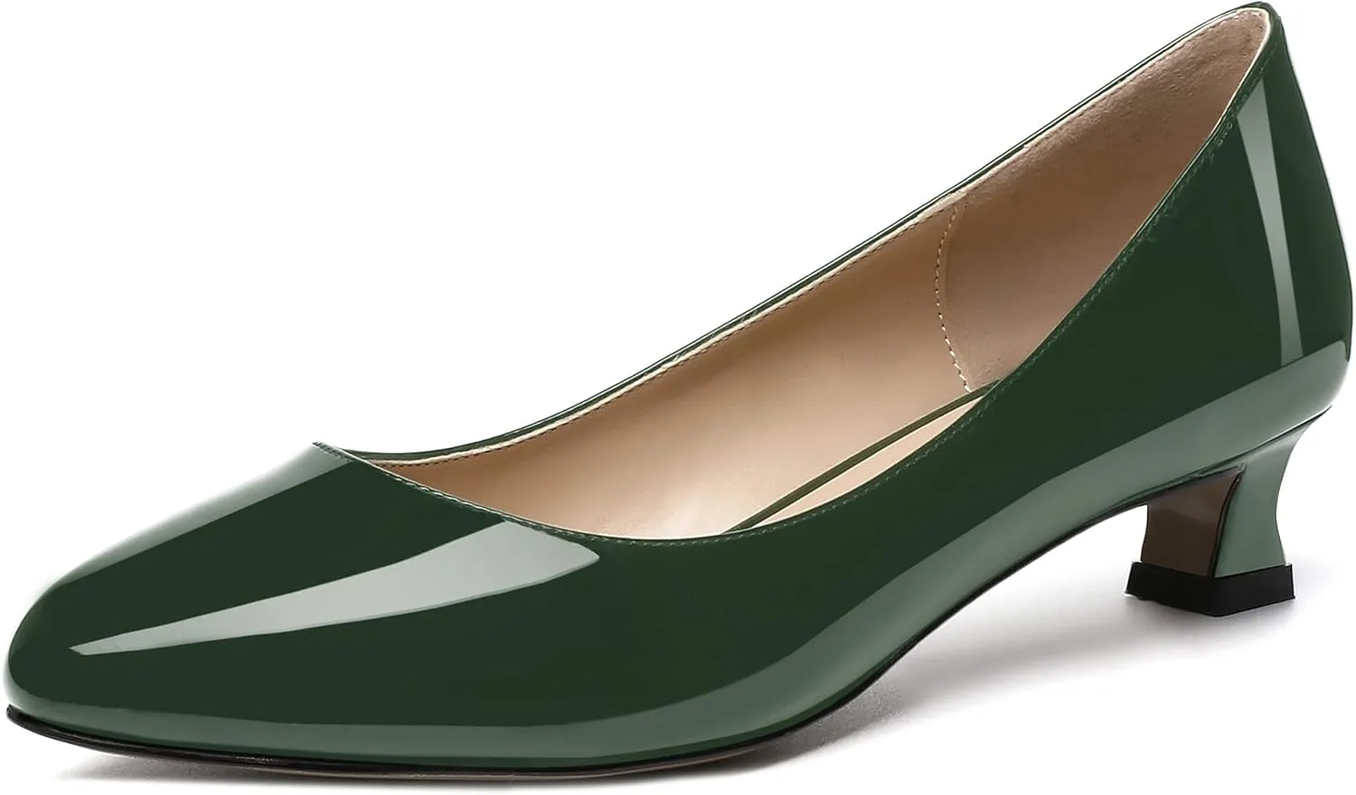 SKYSTERRY Women's Office Kitten Round Toe Slip On Patent Spool Low Heel Pumps Office Dress Shoes 1.5 Inch