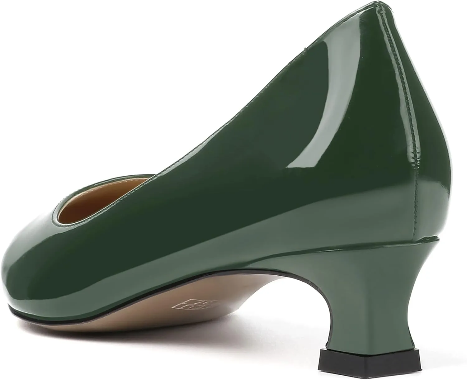 SKYSTERRY Women's Office Kitten Round Toe Slip On Patent Spool Low Heel Pumps Office Dress Shoes 1.5 Inch