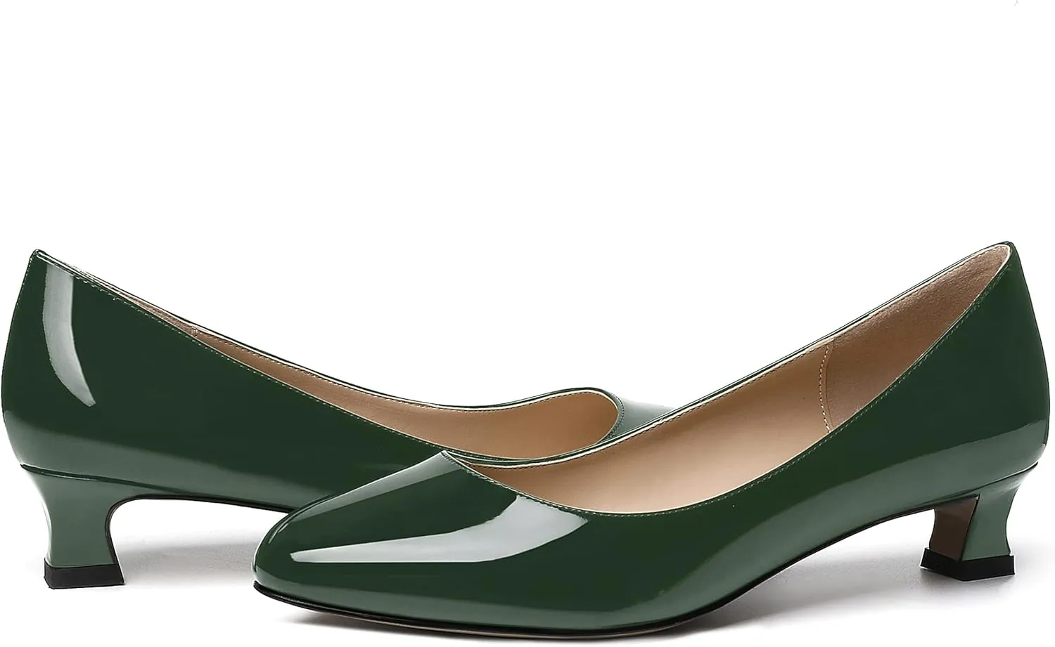 SKYSTERRY Women's Office Kitten Round Toe Slip On Patent Spool Low Heel Pumps Office Dress Shoes 1.5 Inch