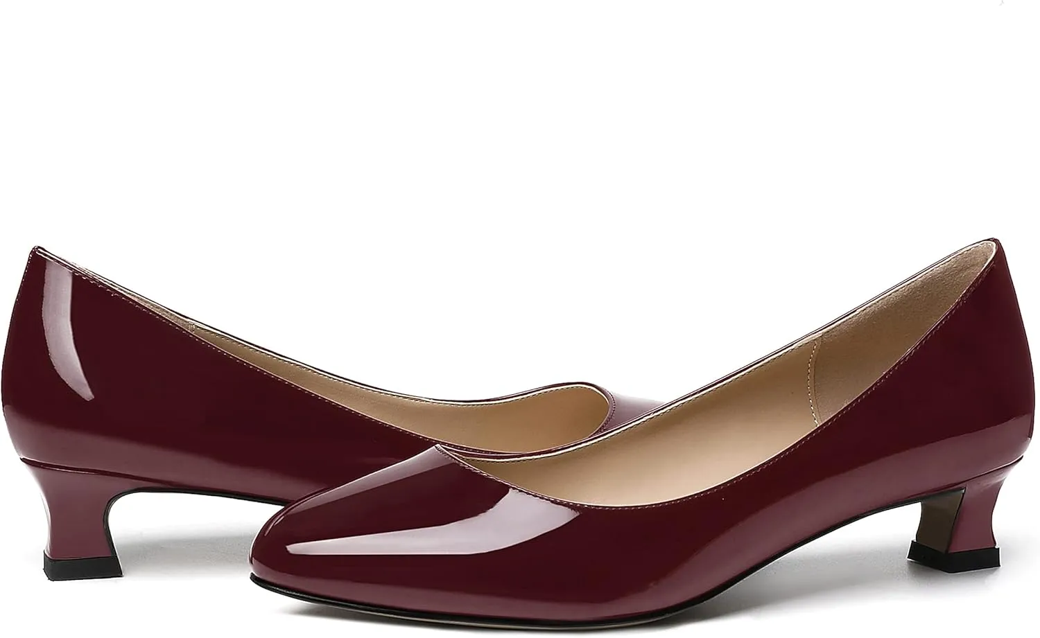 SKYSTERRY Women's Office Kitten Round Toe Slip On Patent Spool Low Heel Pumps Office Dress Shoes 1.5 Inch