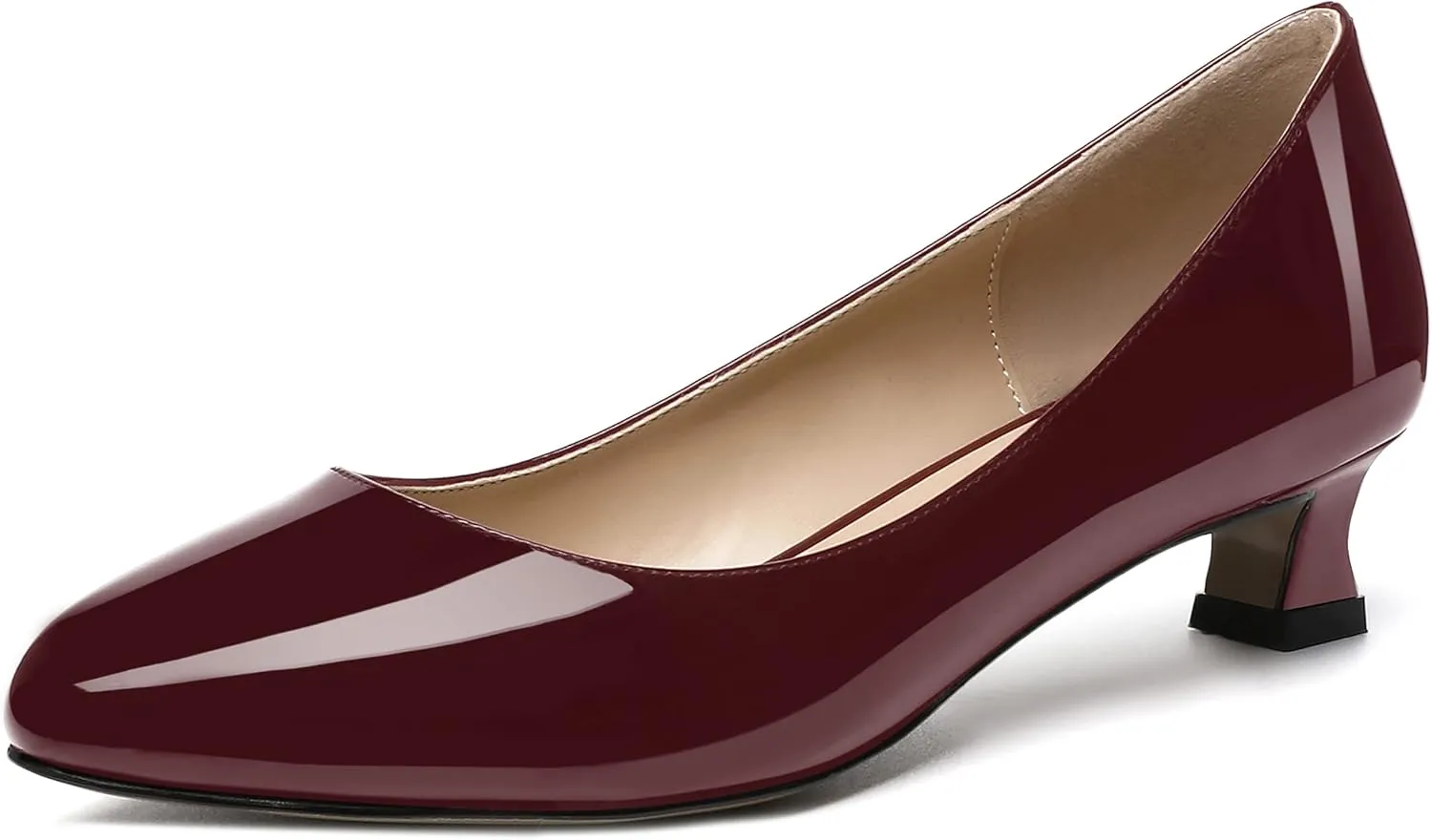 SKYSTERRY Women's Office Kitten Round Toe Slip On Patent Spool Low Heel Pumps Office Dress Shoes 1.5 Inch