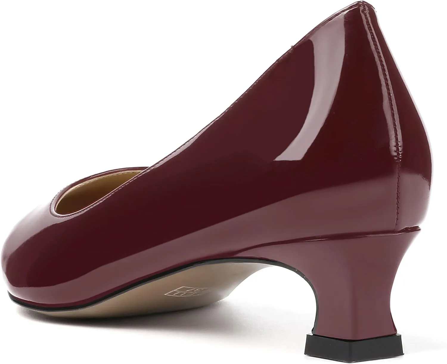SKYSTERRY Women's Office Kitten Round Toe Slip On Patent Spool Low Heel Pumps Office Dress Shoes 1.5 Inch