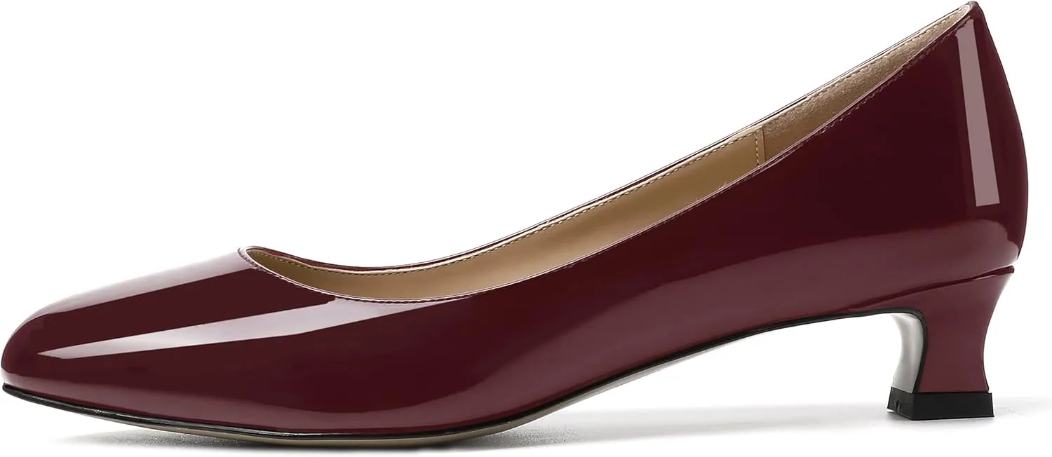 SKYSTERRY Women's Office Kitten Round Toe Slip On Patent Spool Low Heel Pumps Office Dress Shoes 1.5 Inch