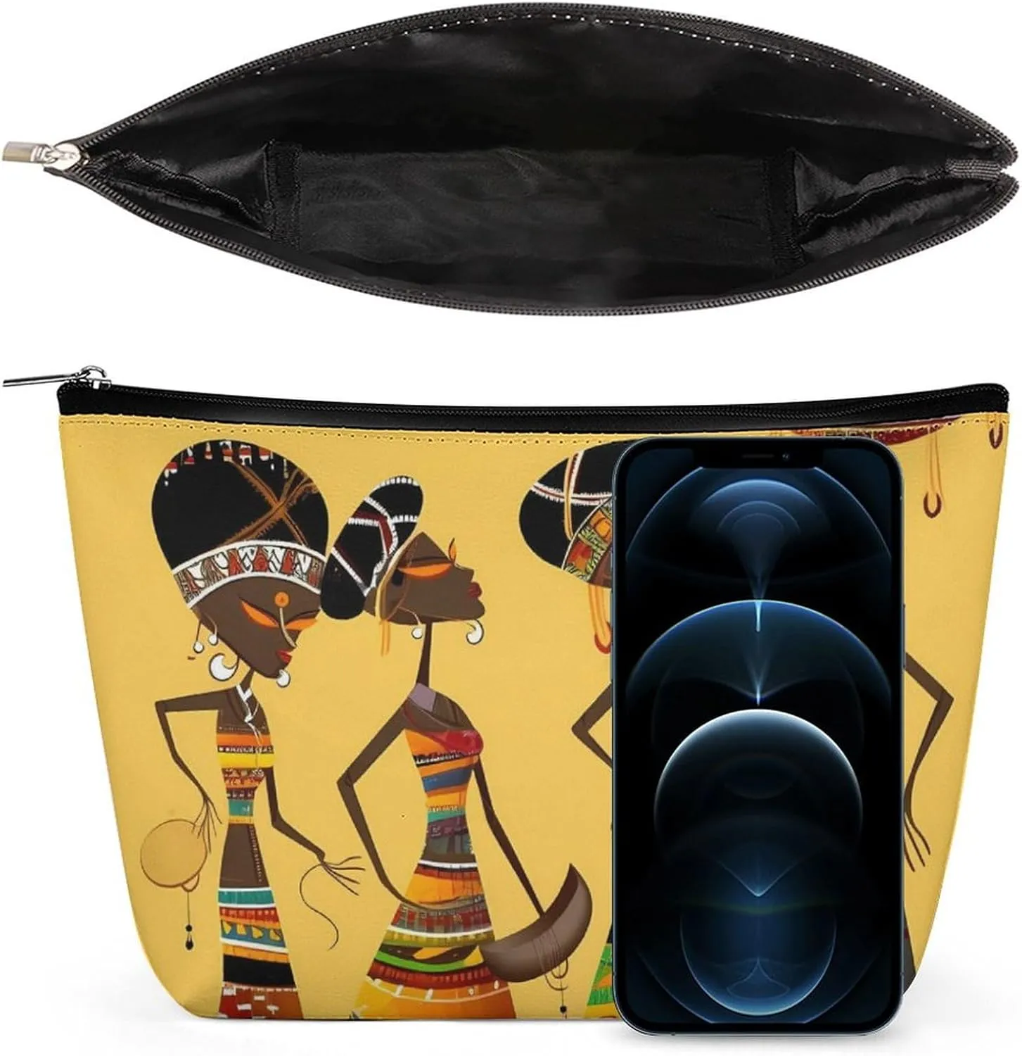 Small Cosmetic Bag Elegant Roomy Creative African Culture Makeup Bags Portable Zipper Pouch Lipstick Bag Travel Toiletry Bag for Best Friend Gift