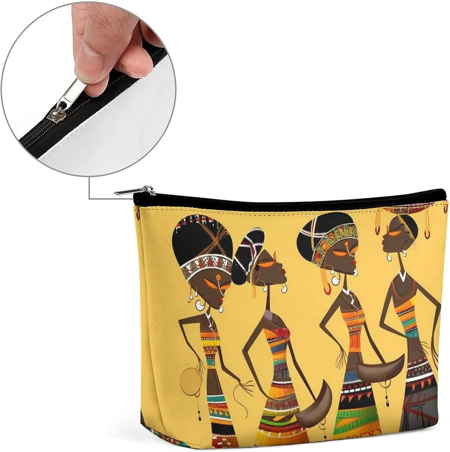 Small Cosmetic Bag Elegant Roomy Creative African Culture Makeup Bags Portable Zipper Pouch Lipstick Bag Travel Toiletry Bag for Best Friend Gift