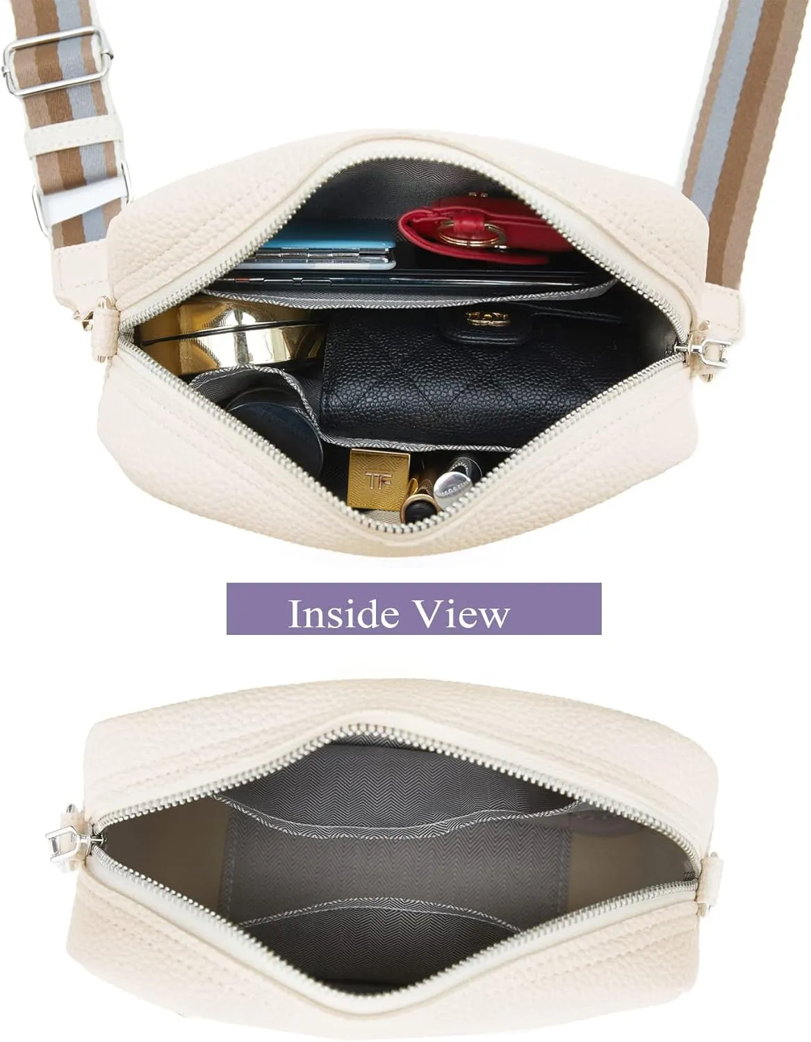Small Crossbody Bag with Wide Guitar Strap Camera Purse Shoulder Handbag Satchel