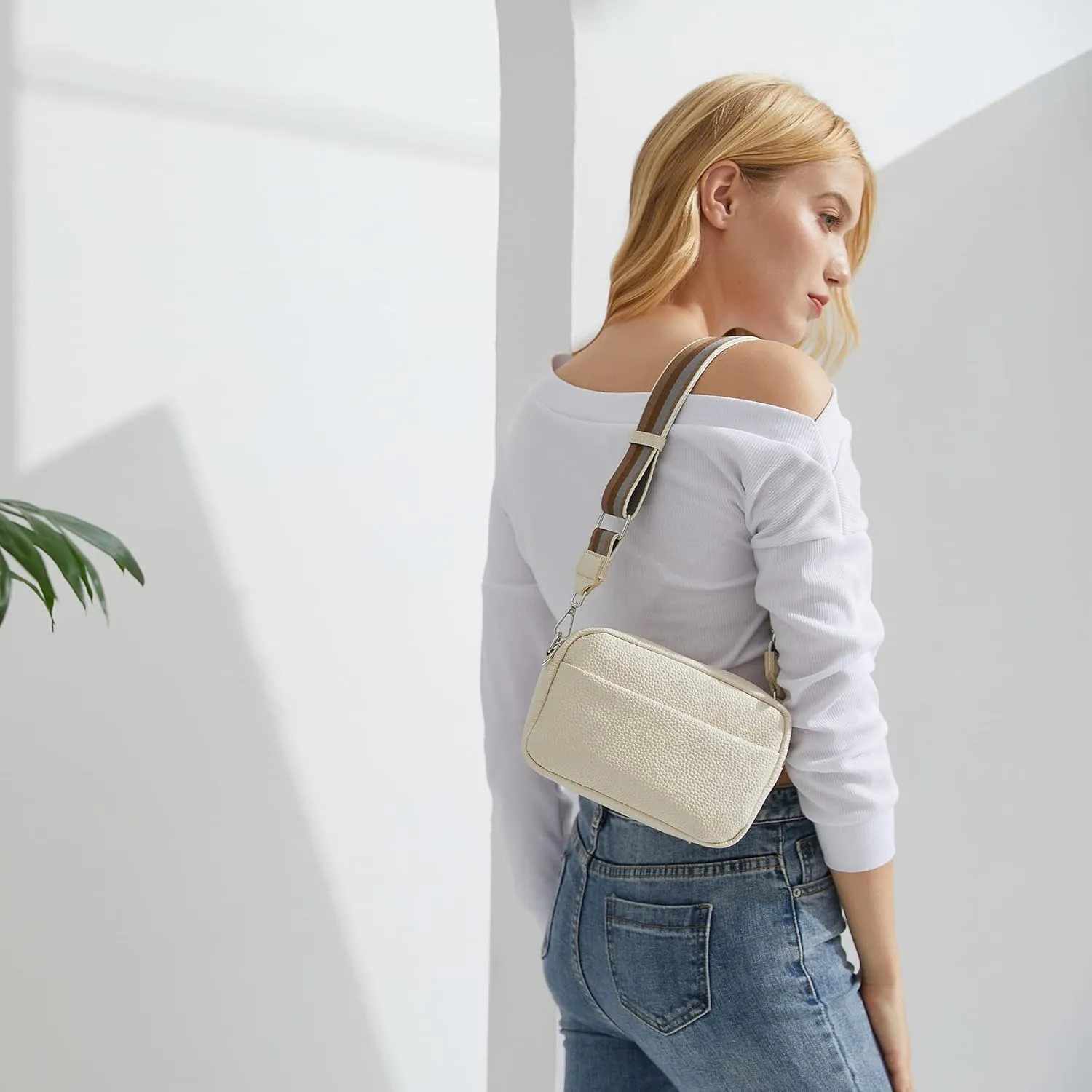 Small Crossbody Bag with Wide Guitar Strap Camera Purse Shoulder Handbag Satchel