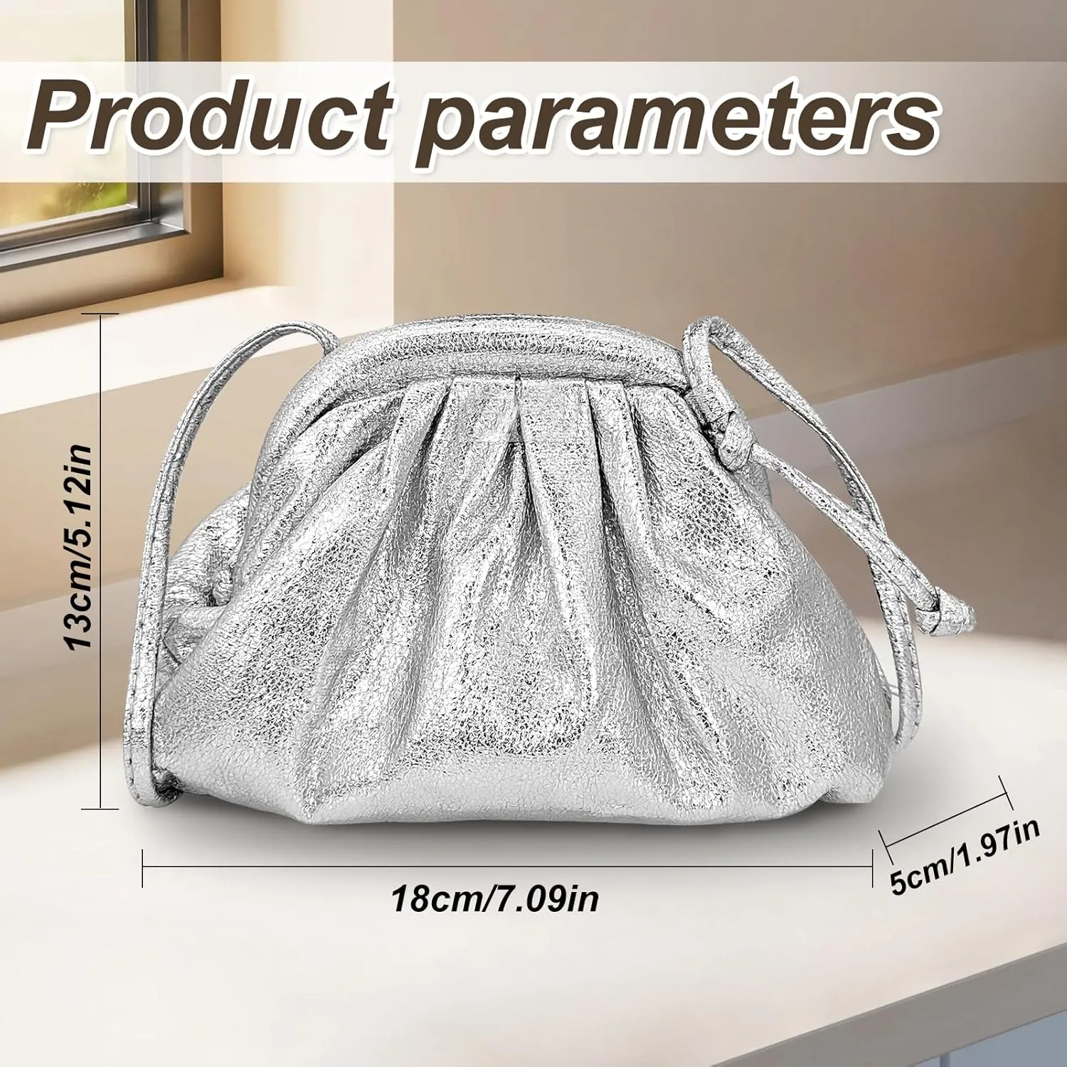 Small Dumpling Shoulder Bag for Women, Cloud Ruched Crossbody Clutch Bags, Leather Party Evening Handbags