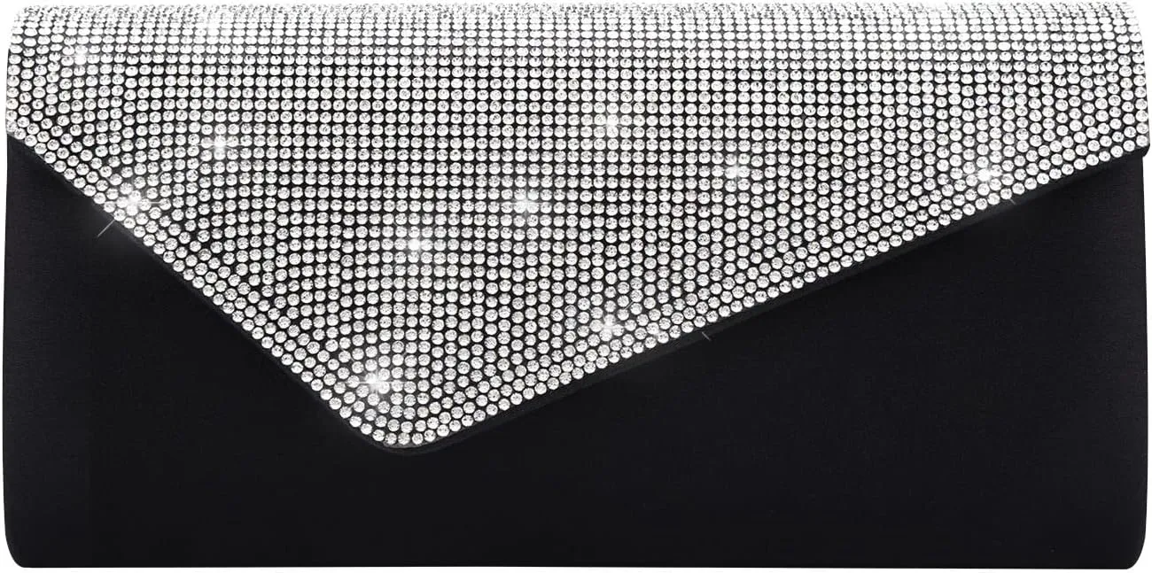 Small Rhinestone Clutch Purse Women Crystal Party Prom Evening Bag Wedding Shoulder Bag Cocktail Sparkling Handbag, Black