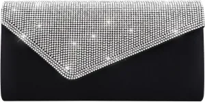 Small Rhinestone Clutch Purse Women Crystal Party Prom Evening Bag Wedding Shoulder Bag Cocktail Sparkling Handbag, Black