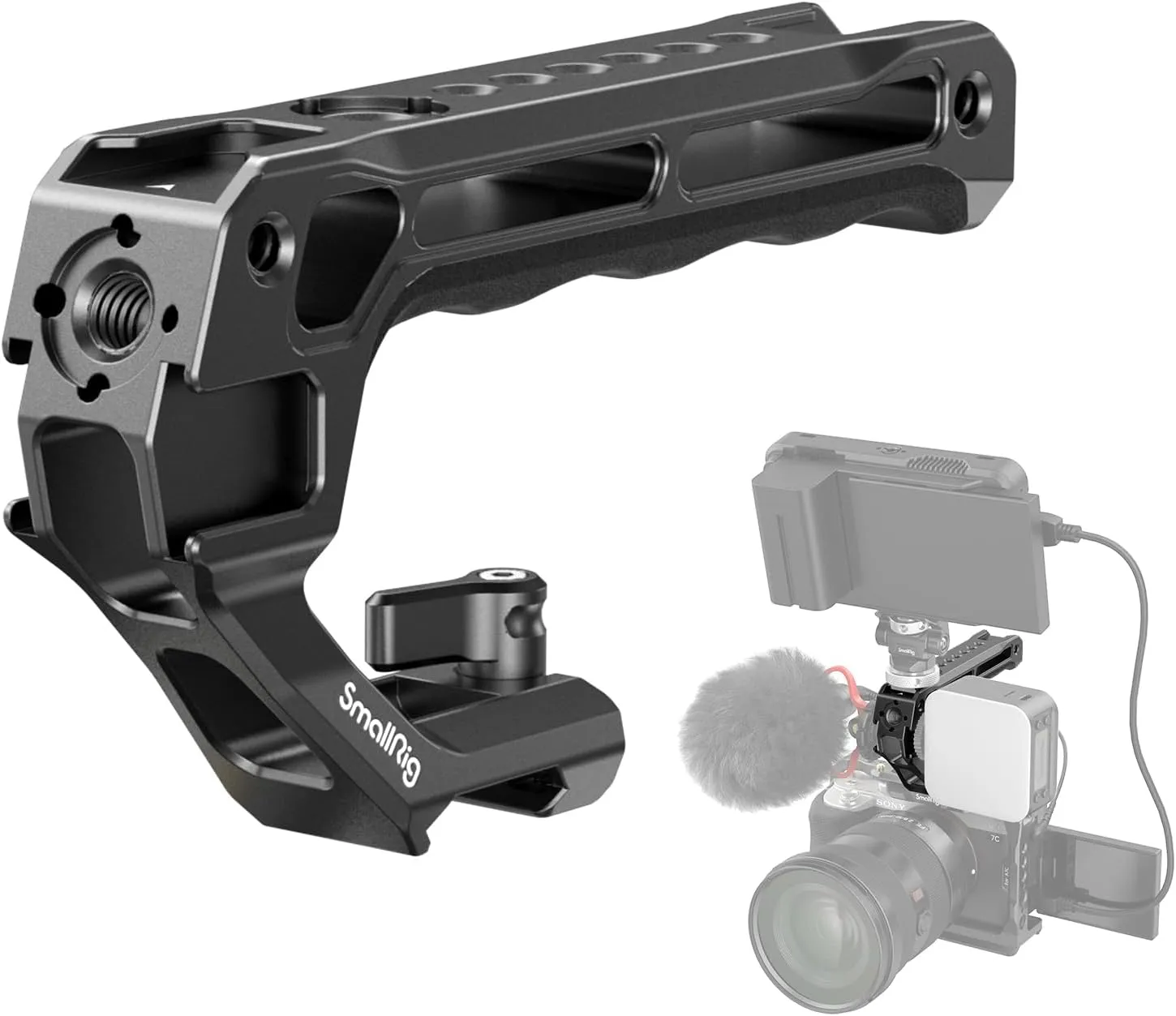 SmallRig Lightweight NATO Top Handle, Quick Release NATO Grip for DSLR Camera Cage, Universal Top Handle with 5 Cold Shoe Adapters (NATO Rail NOT Included) -3766