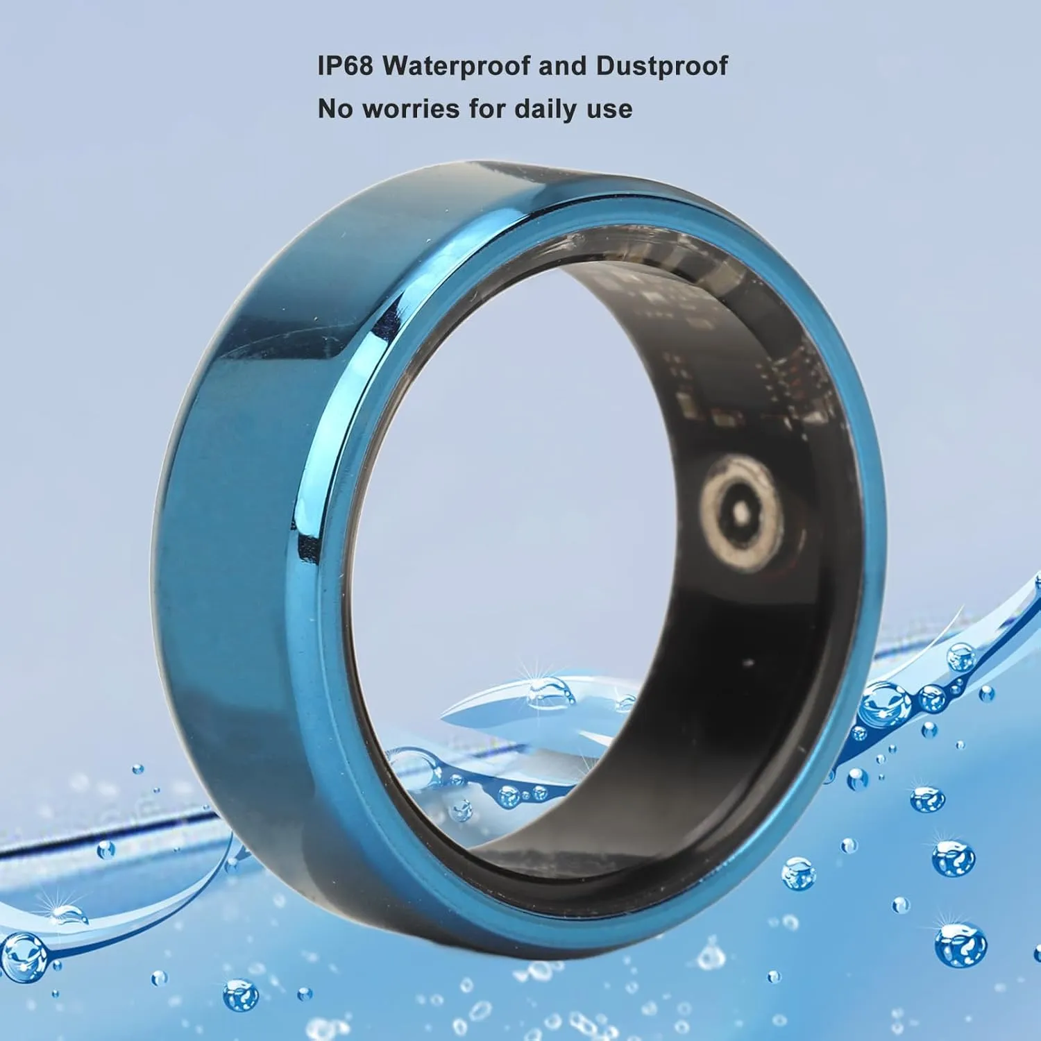 Smart Ring Health, Health Ring to Monitor Fitness Pedometer Sleep Data, Remotely Take Photo, IP68 Smart Health Ring for Men Women, Blue (10)