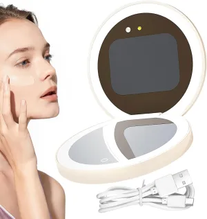 Smart Sunscreen UV Makeup Mirror, Dimmable LED Lights, Smart Vanity Mirror with Powerbank, Multiple Functions, 3000mah Battery, 9.7x9.7x2.3cm, for Travel Car Bathroom