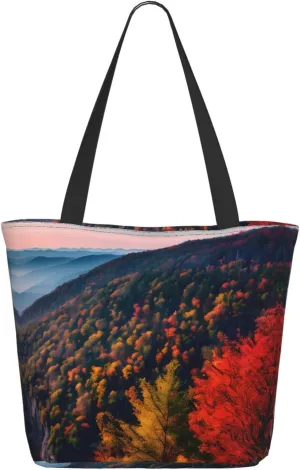 Smokey Mountain Cliff Tote Bag with Zipper for Women Inside Mesh Pocket Heavy Duty Casual Anti-water Cloth Shoulder Handbag Outdoors