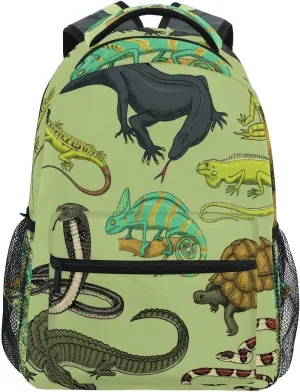 Snakes Lizard Chameleon and Turtle Animal Backpack School Bookbag Lightweight Laptop Backpack for Men Women Kids