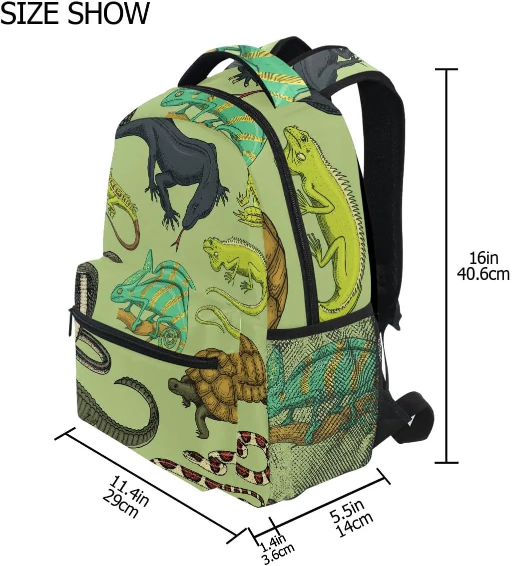 Snakes Lizard Chameleon and Turtle Animal Backpack School Bookbag Lightweight Laptop Backpack for Men Women Kids