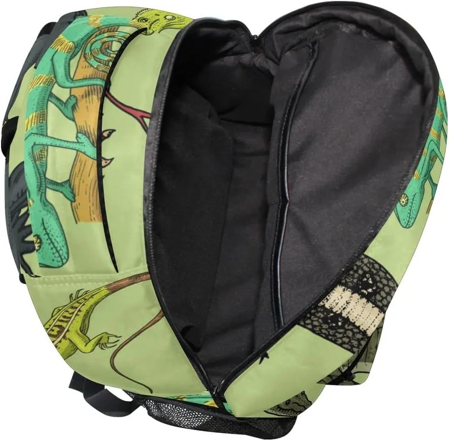 Snakes Lizard Chameleon and Turtle Animal Backpack School Bookbag Lightweight Laptop Backpack for Men Women Kids