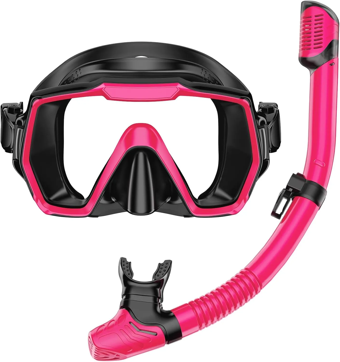 Snorkel Set Adults Snorkeling Gear Anti-Leak and Anti-Fog Tempered Glass Lens Panoramic View Swim Mask Dry Top Snorkel Kit for Snorkeling Scuba Diving Swimming Travel with Carry Bag