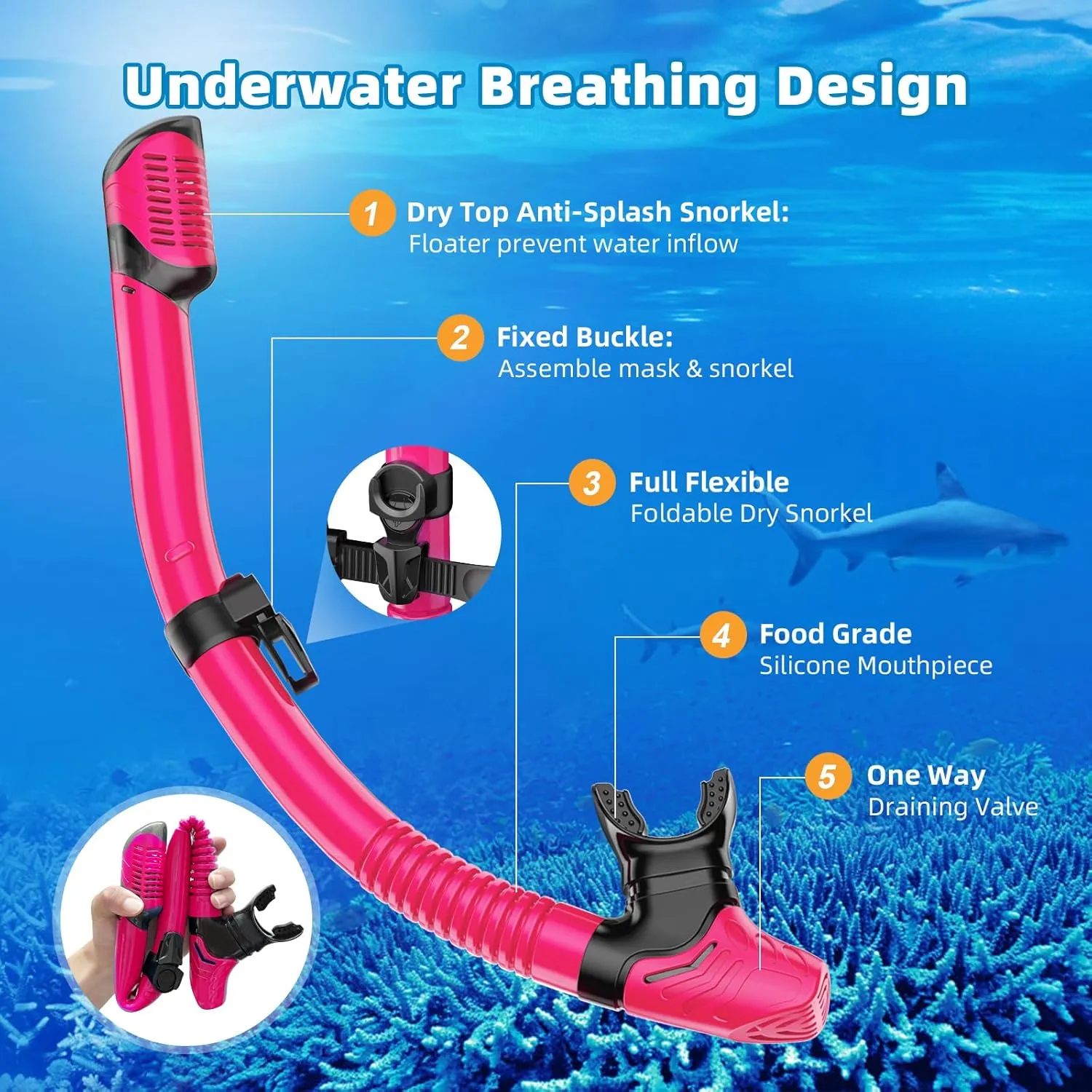 Snorkel Set Adults Snorkeling Gear Anti-Leak and Anti-Fog Tempered Glass Lens Panoramic View Swim Mask Dry Top Snorkel Kit for Snorkeling Scuba Diving Swimming Travel with Carry Bag