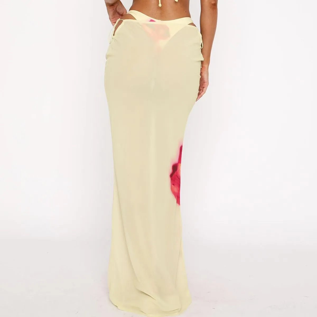 SOLILOQUY Women Y2K Floral Print Sheer Mesh Skirt Summer See Through Cover-up Bodycon Pencil Long Skirt Boho Beach Maxi Skirt