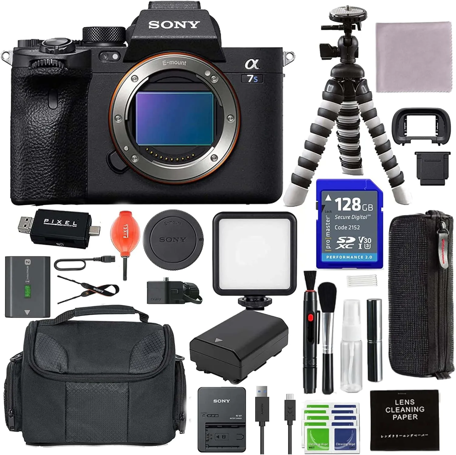 Sony Alpha a7S III Mirrorless Full Frame Camera Bundle with Extra Battery, 128GB Memory Card, Flexible Tripod, Connect LED Light   More | Sony a7SIII