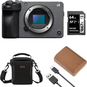 Sony FX30 Super 35 Cinema Line Camera with Slinger Multi-Device Shoulder Bag, Extra Battery, SD Card (Without Lens)