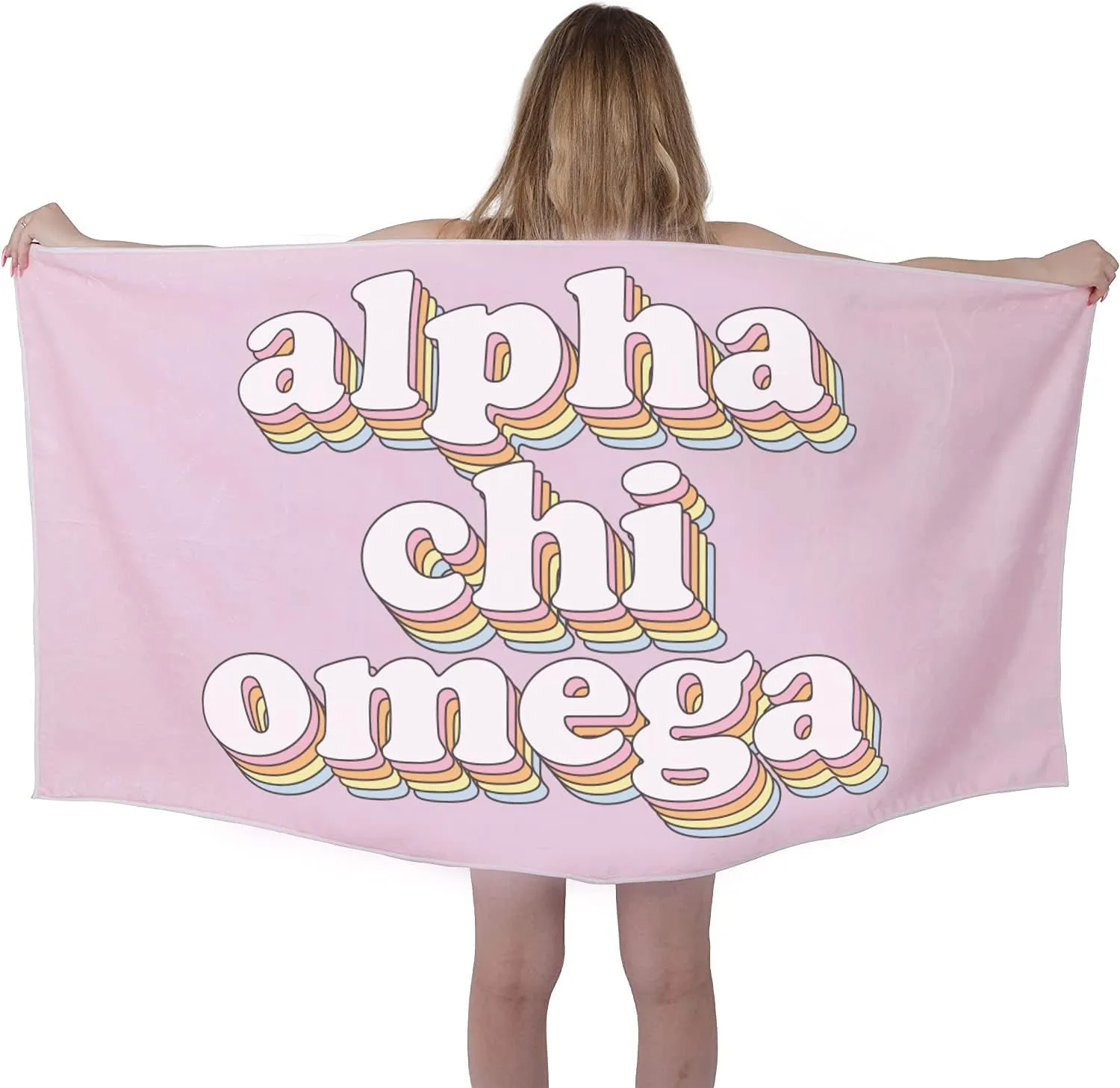 Sorority Shop ACO Beach Towel - Alpha Chi Omega Retro Sorority Towel for Beach, Bath and Pool - Trendy, Multipurpose, Extra Large, Lightweight, Cotton Towel for Gifts