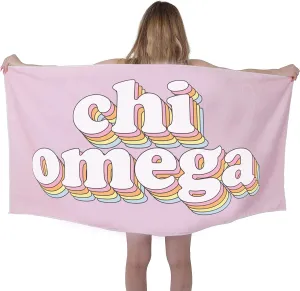 Sorority Shop CO Beach Towel - Chi Omega Retro Sorority Towel for Beach, Bath and Pool - Trendy, Multipurpose, Extra Large, Lightweight, Cotton Towel for Gifts