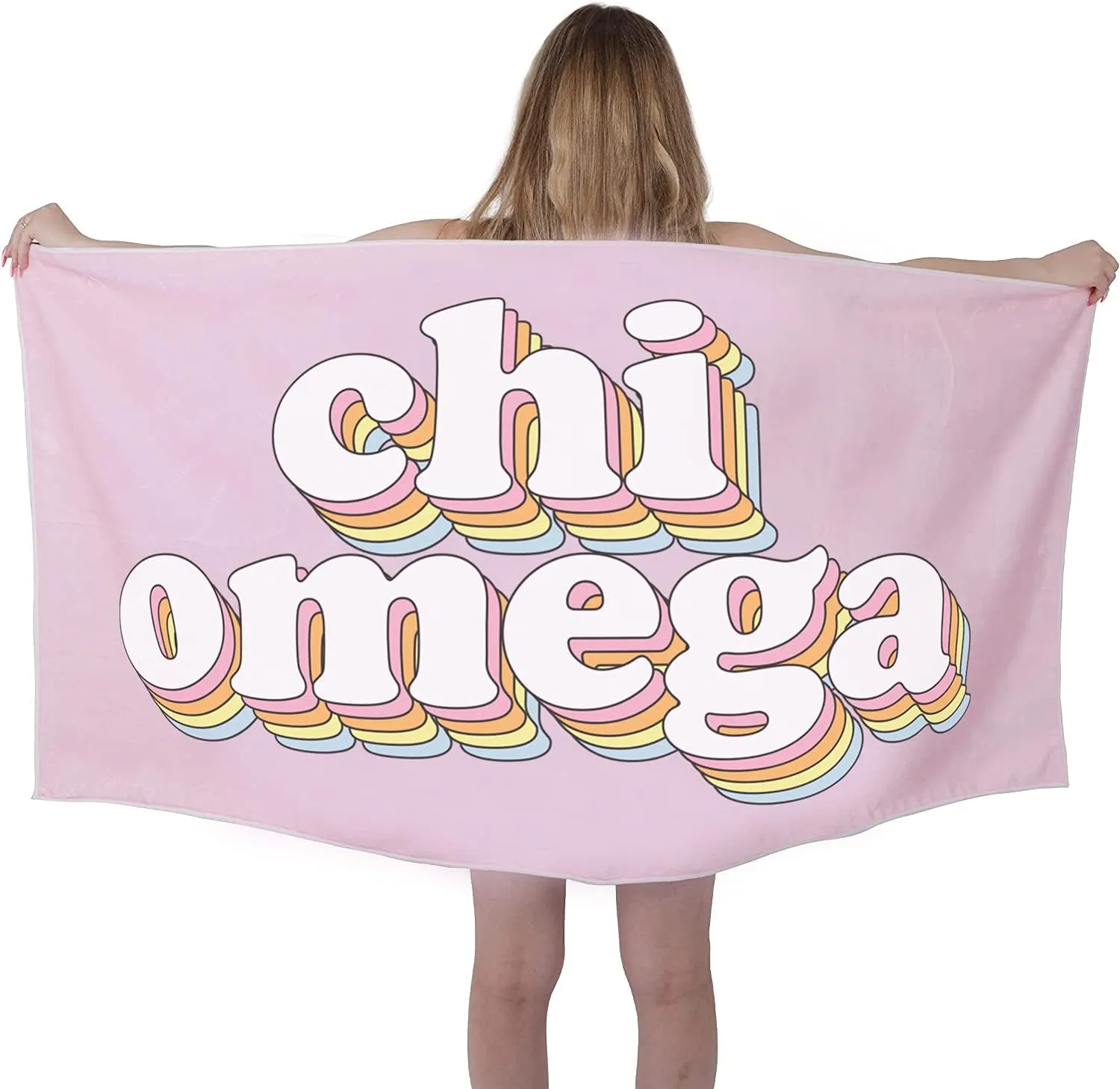 Sorority Shop CO Beach Towel - Chi Omega Retro Sorority Towel for Beach, Bath and Pool - Trendy, Multipurpose, Extra Large, Lightweight, Cotton Towel for Gifts