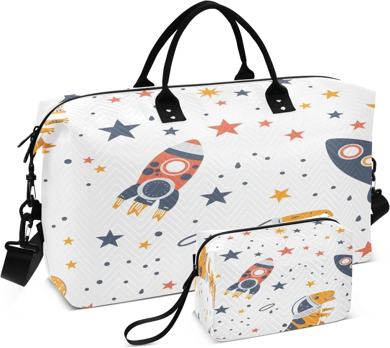 Space Dinosaur in Astronaut Travel Duffel Bags with Toiletry Bag for Travel Gym Yoga Weekender Bag