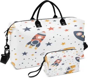 Space Dinosaur in Astronaut Travel Duffel Bags with Toiletry Bag for Travel Gym Yoga Weekender Bag