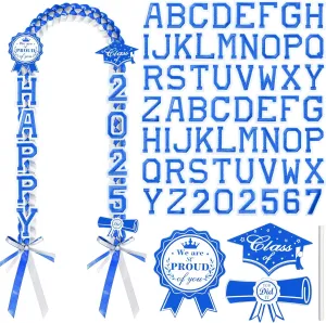 Spakon 62 Pcs Graduation Leis 2025 Graduation Ribbon Lei Necklace Decorations with Letter Wooden Pattern for Student