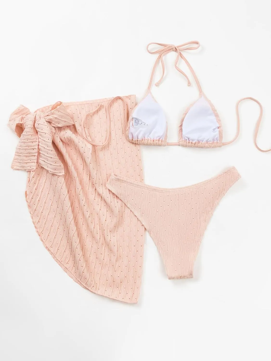 Spevert Women's 3 Piece Bikini Sets Halter Triangle Tie Fishnet Mesh Swimsuits with Beach Skirt Swimwear Set