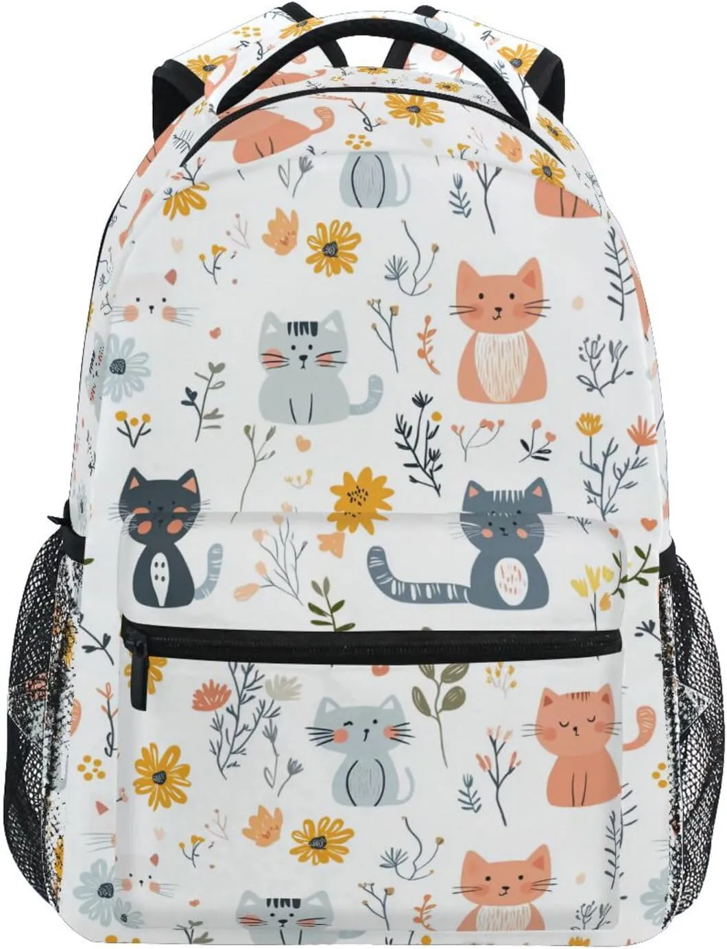 Sport Backpack for Teenager Waterproof Outdoor Backpack with Chest Strap for College Work Cartoon Sweet Cat White