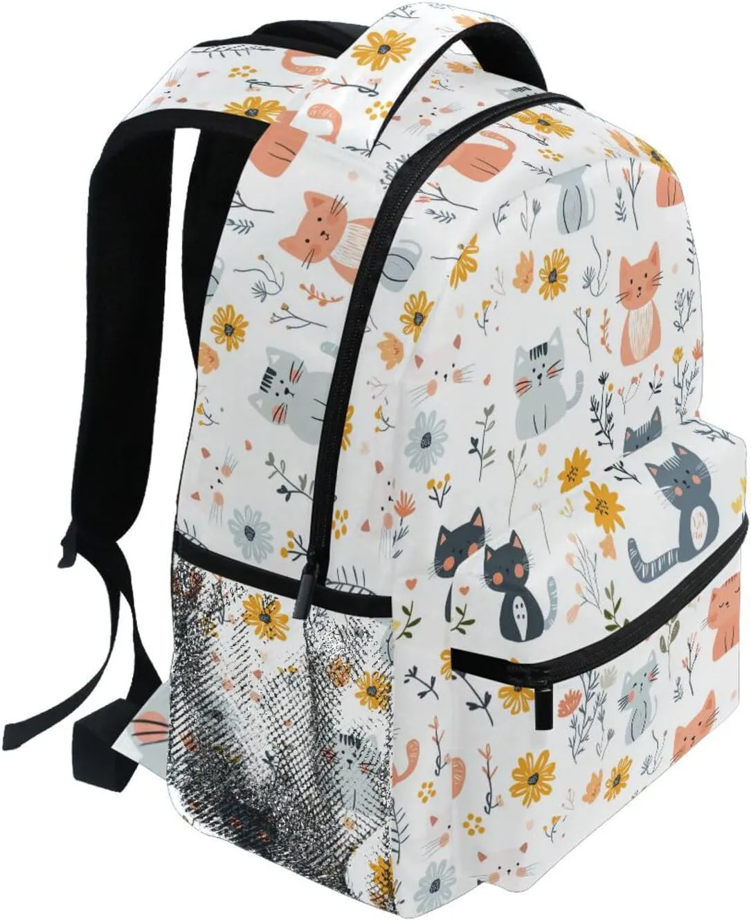Sport Backpack for Teenager Waterproof Outdoor Backpack with Chest Strap for College Work Cartoon Sweet Cat White