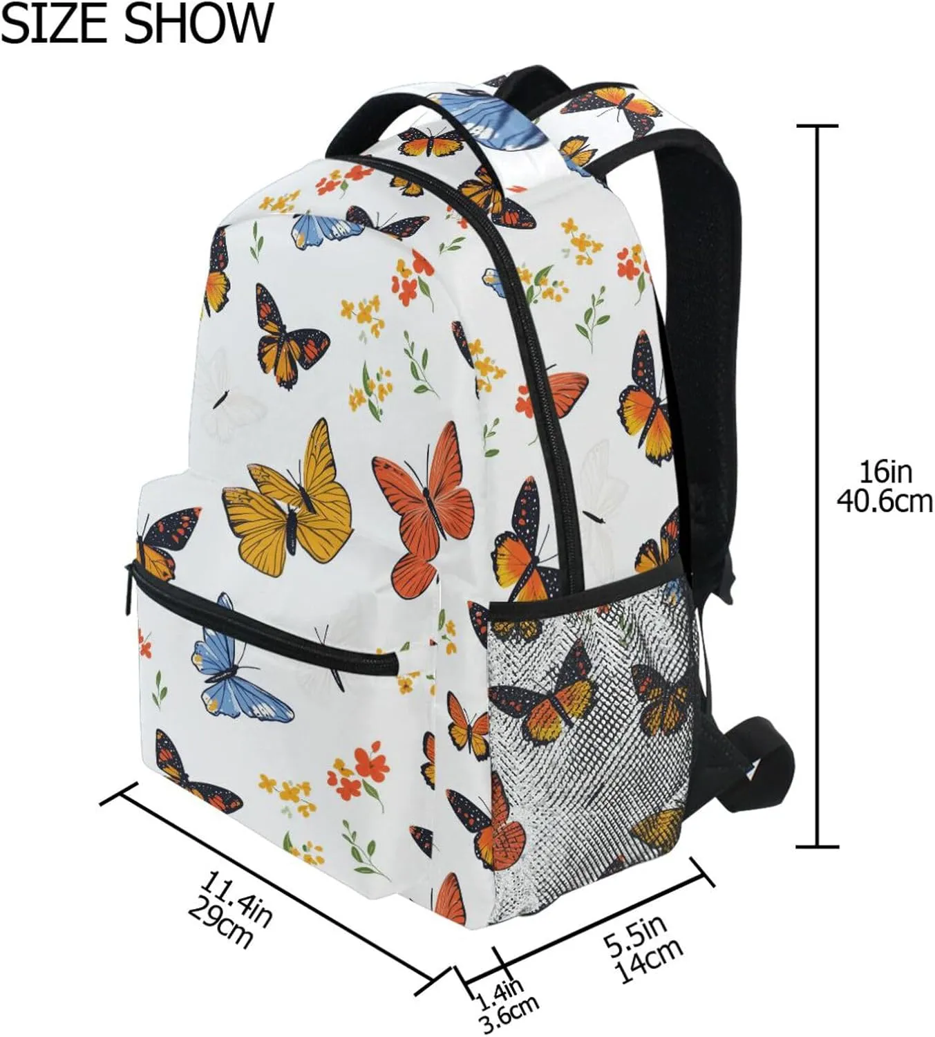 Sport Backpack for Teens Boys Girls Fashion School Book Bag with Chest Strap for College Work Cartoon Cute Butterflies