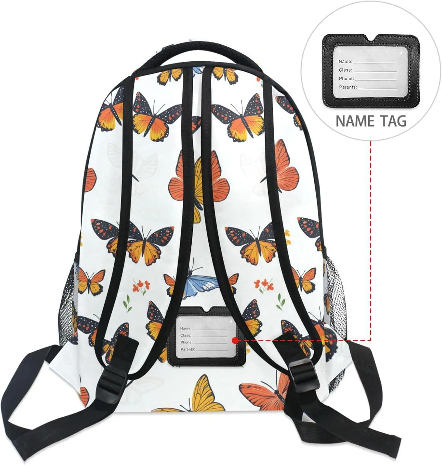 Sport Backpack for Teens Boys Girls Fashion School Book Bag with Chest Strap for College Work Cartoon Cute Butterflies