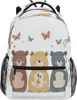 Sport Backpack for Teens Boys Girls Waterproof School Book Bag with Chest Strap for Business Work College Travel Trip Chic Bears White