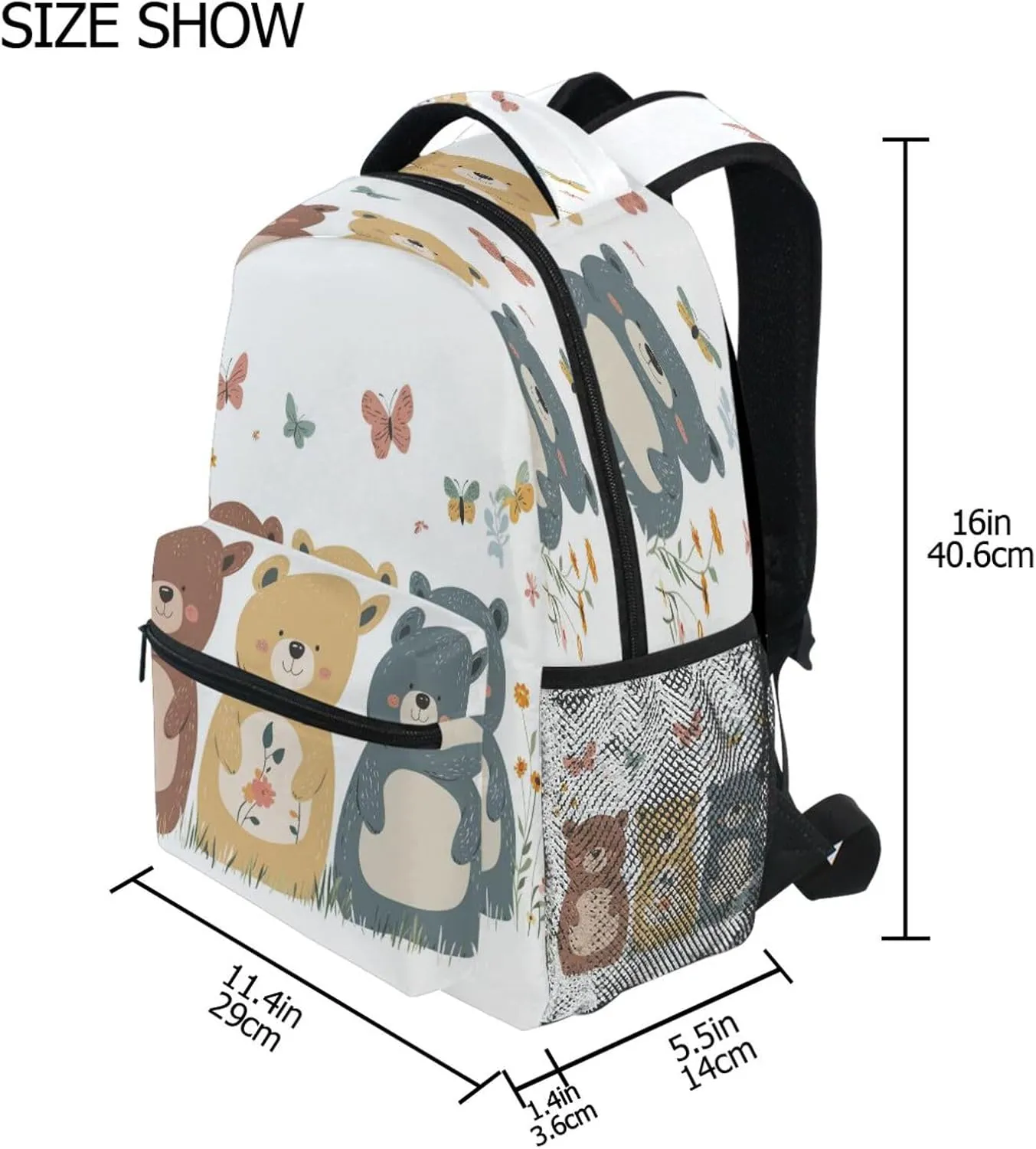 Sport Backpack for Teens Boys Girls Waterproof School Book Bag with Chest Strap for Business Work College Travel Trip Chic Bears White