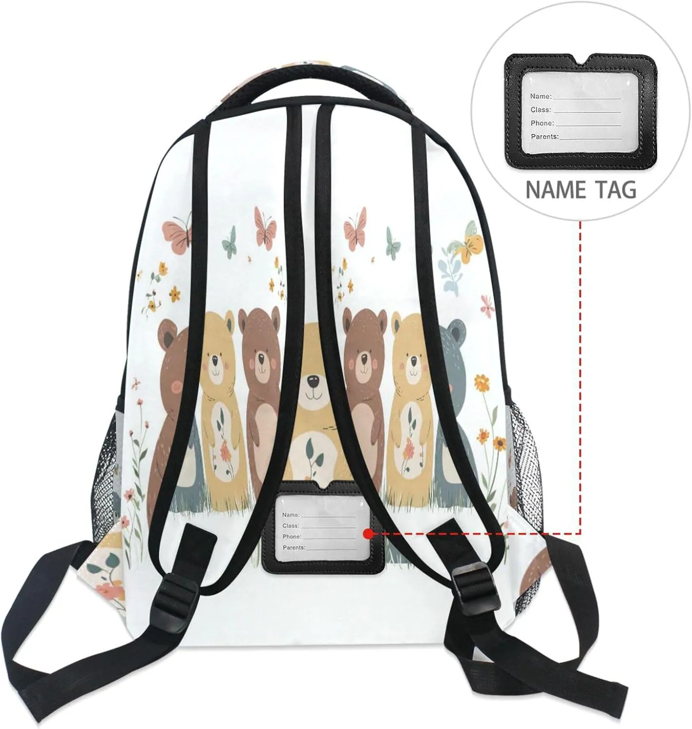Sport Backpack for Teens Boys Girls Waterproof School Book Bag with Chest Strap for Business Work College Travel Trip Chic Bears White