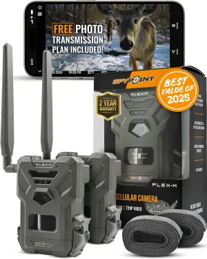 SPYPOINT Flex-M Twin Pack Cellular Trail Cameras - Best Hunting Accessories, No WiFi Needed, GPS, Night Vision, Dual-Sim LTE, IP65 Water-Resistant Game Camera, 28MP Photos, 720p Videos   Sound (2)