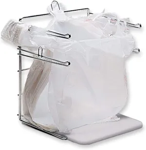 SSWBasics Plastic Grocery Bag Holder - Durable Chrome Stand for Easy Storage - Fits 11½”W x 6”D x 21”H Bags - Compact Unit, 12" W x 12" L x 16" H