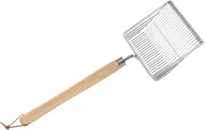Stainless Steel Beach Shovel with Wooden Handle Long Mesh Sand Sifter Tool for Shell Collecting Lightweight Design for Summer Beach Fun and Family Bonding Activities