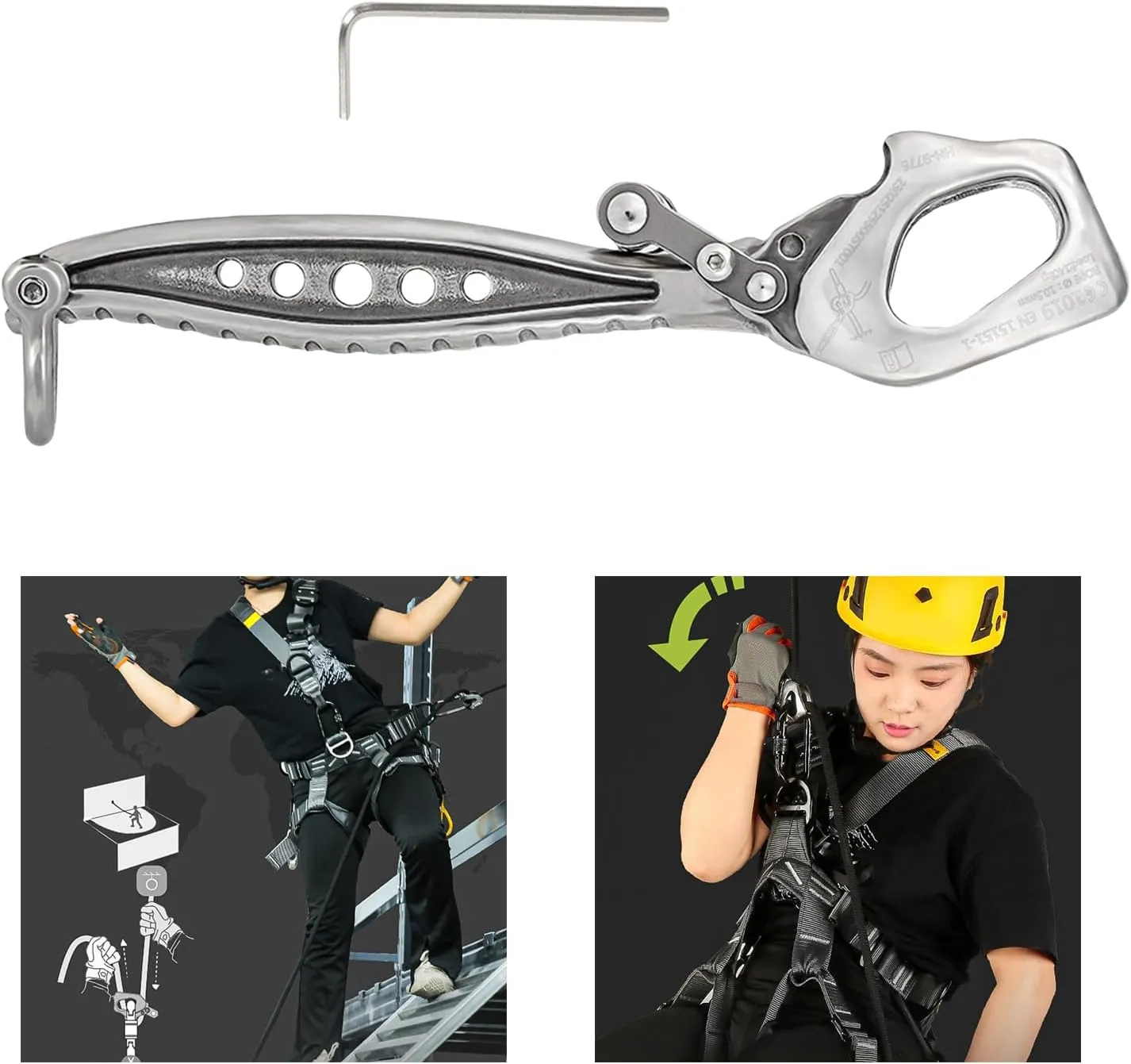 Stainless Steels Climbing Descender Device for Safe Descents Rock Climbing and Height Work Compacts and