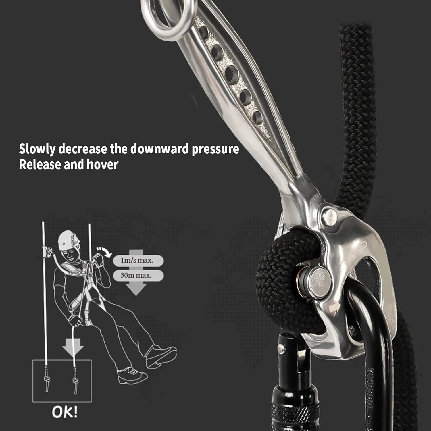 Stainless Steels Climbing Descender Device for Safe Descents Rock Climbing and Height Work Compacts and